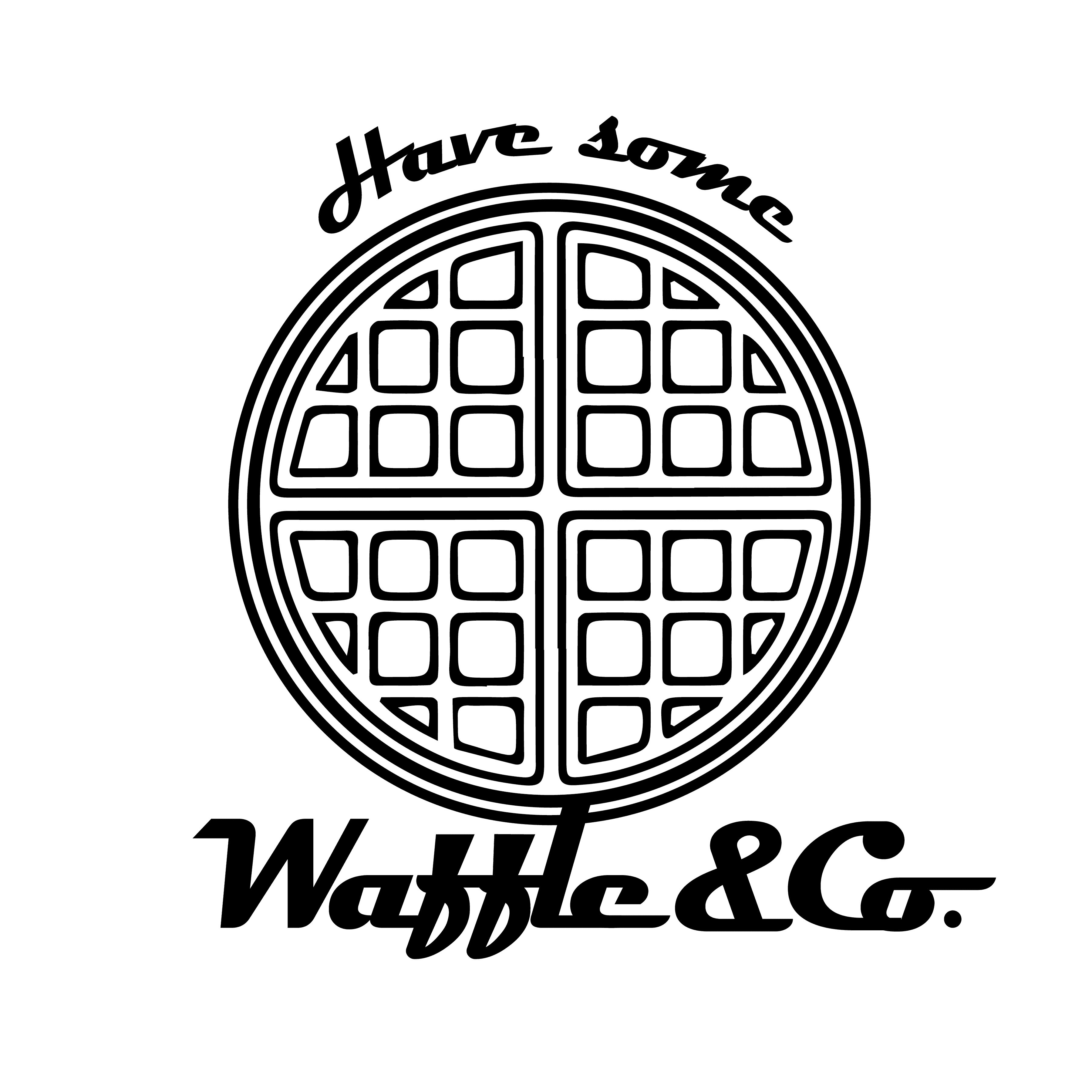 Black and white circular waffle logo with text Have some Waffle & Co.